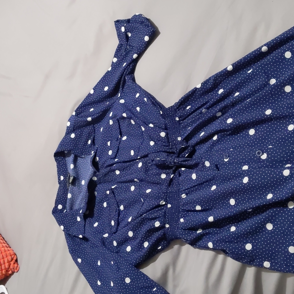 Blue polkadot dress with collar